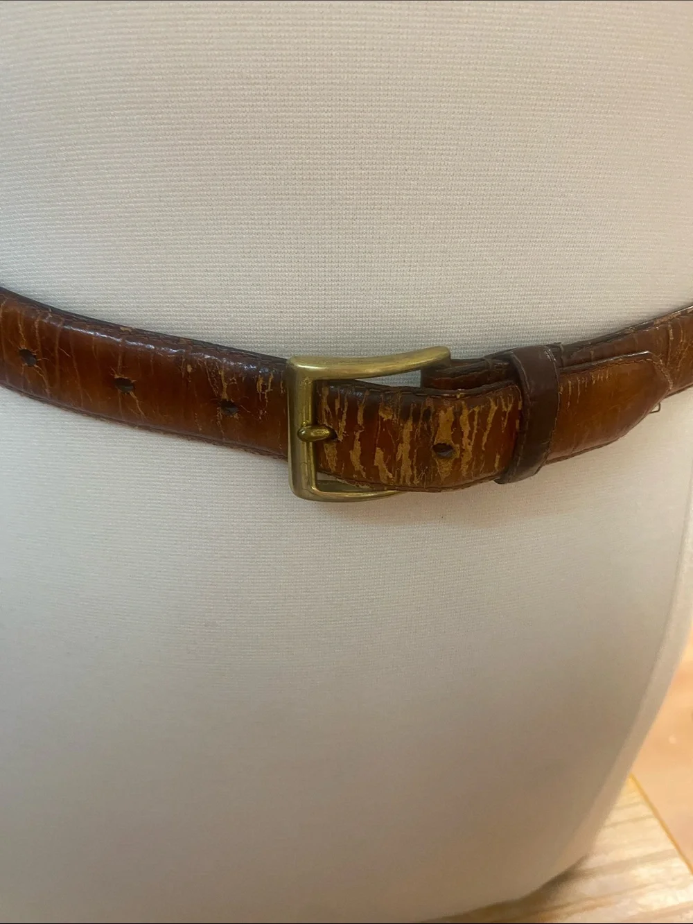 Vintages - Distressed- Cognac Brown Leather Men's Belt with Brass Buckle
